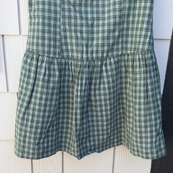 Cotton On High Neck Sage Green Plaid Dropwaist Mini Dress - Picture 6 of 8